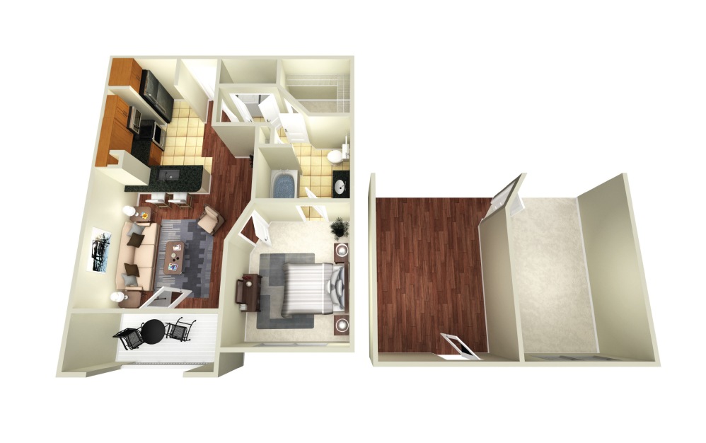 Athens II - 1 bedroom floorplan layout with 1 bathroom and 712 square feet